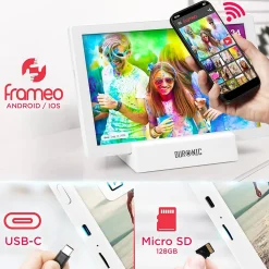 PF1D WE Cadre photo numérique connecté Frameo Ecran tactile 10,1 pouces Haute résolution 1200 x 800 px Mémoire 32Go USB-C Duronic