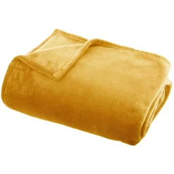 Plaid - flanelle - jaune ocre - 125x150 cm - Atmosphera