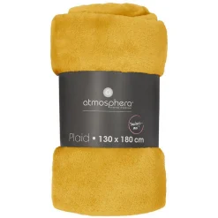 Plaid - flanelle - jaune ocre - 130x180 cm - Atmosphera