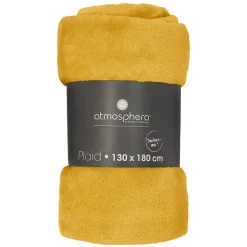 Plaid - flanelle - jaune ocre - 130x180 cm - Atmosphera
