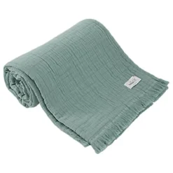 Plaid à franges "Brehat" Gaze de Coton stonewashed Toison d'or - Brehat Lichen