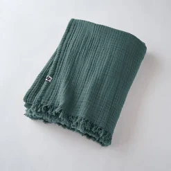 Plaid à franges "Gaïa" toutes dimensions "Gaze de Coton" - Gaïa Canard - 180 x 220 cm