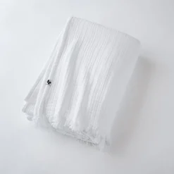 Plaid à franges "Gaïa" toutes dimensions "Gaze de Coton" - Gaïa Chantilly - 180 x 220 cm