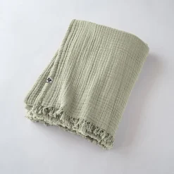 Plaid à franges "Gaïa" toutes dimensions "Gaze de Coton" - Gaïa Vert d'Eau - 130 x 160 cm