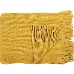 Plaid à franges style chenille MIEL D'AUTOMNE 120x150 cm moutarde