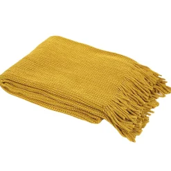 Plaid à franges style chenille MIEL D'AUTOMNE 120x150 cm moutarde