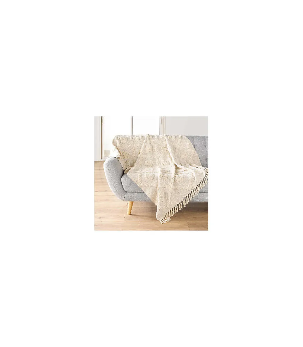 Plaid à franges tufté Inca 125x150cm - 125x150cm - Naturel