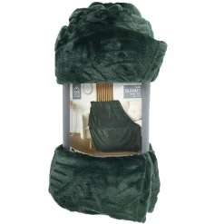 Plaid - Home Deco Factory - Flanelle - Embossé - Vert - 150 X 200 Cm