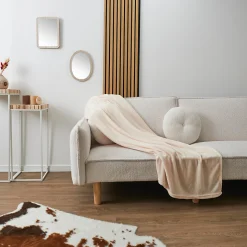 Plaid - Home Deco Factory - Molleton - Microfibre - Crème - 150 X 200 Cm