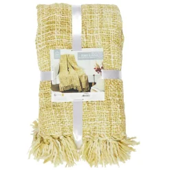 Plaid - Home Deco Factory - Grosse Maille - Chunky - Jaune - 125 X 150 Cm