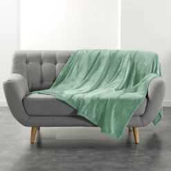 Plaid ultra doux 180 x 220 cm Flanelle Unie Flanou Sauge