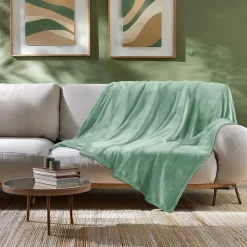 Plaid ultra doux 180 x 220 cm Flanelle Unie Flanou Sauge