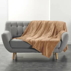 Plaid ultra doux 180 x 220 cm Flanelle Unie Flanou Camel