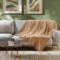 Plaid ultra doux 180 x 220 cm Flanelle Unie Flanou Camel