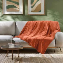 Plaid ultra doux 180 x 220 cm Flanelle Unie Flanou Terracotta