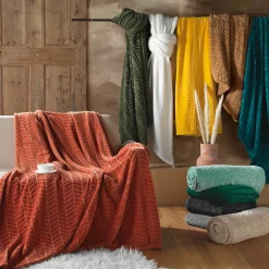 Plaid 180 x 220 cm en flanelle relief uni Modèle ARYA Coloris Jaune