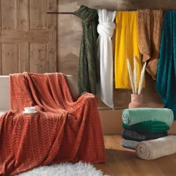 Plaid 180 x 220 cm en flanelle relief uni Modèle ARYA Coloris Jaune
