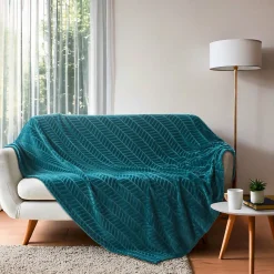 Plaid 180 x 220 cm en flanelle relief uni Modèle ARYA Coloris Bleu