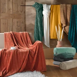 Plaid 180 x 220 cm en flanelle relief uni Modèle ARYA Coloris Camel