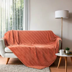 Plaid 180 x 220 cm en flanelle relief uni Modèle ARYA Coloris Terracotta