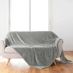 Plaid 180 x 220 cm en flanelle relief uni Modèle ARYA Coloris Gris