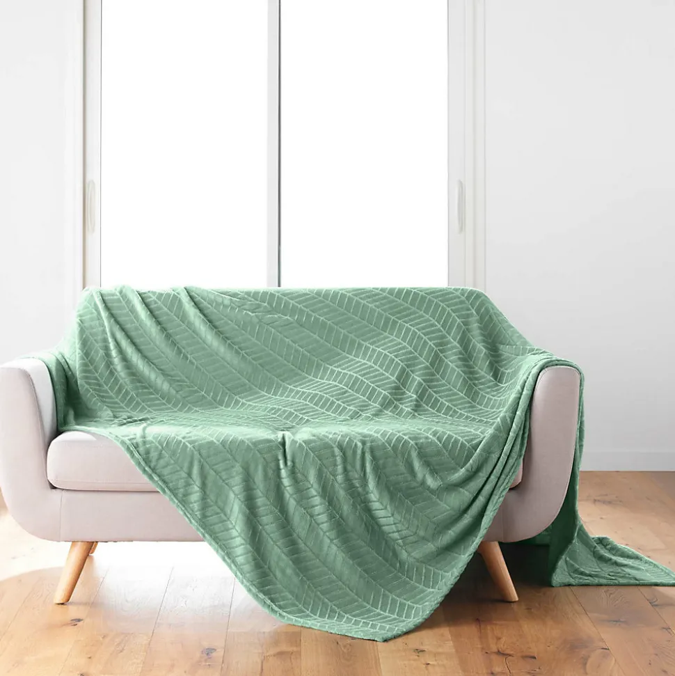 Plaid 180 x 220 cm en flanelle relief uni Modèle ARYA Coloris Sauge