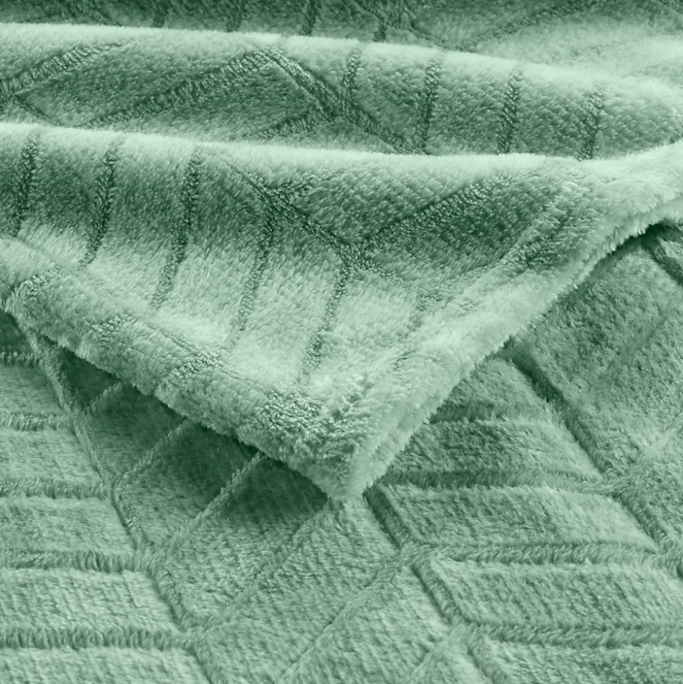 Plaid 180 x 220 cm en flanelle relief uni Modèle ARYA Coloris Sauge