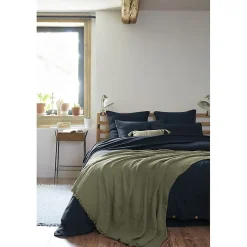 Plaid 180 x 220 cm en quadruple gaze de coton vert - PEPA 2