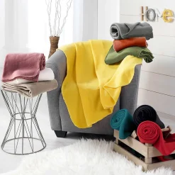 Plaid 125 x 150 cm Polaire Uni MILOU Terracotta Finition Point Cavalier