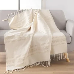 Plaid a franges 125 x 150 cm coton jacquard+fils metallises doreline Sans