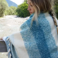 Plaid aspect mohair 100% polyester recyclé 130x180 cm HYGGE Rayé bleu