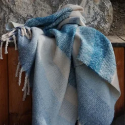 Plaid aspect mohair 100% polyester recyclé 130x180 cm HYGGE Rayé bleu