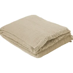 Plaid avec franges 125x180 cm BREHAT 100% gaze de coton marron galet