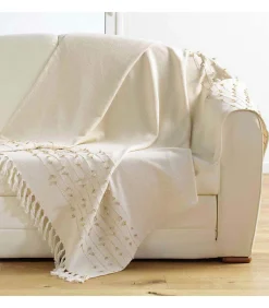 Plaid coton écru 125x150cm "Golden Sunset" - 125x150cm - Ecru