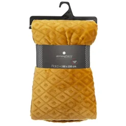 Plaid 3D Losange en flanelle - jaune moutarde 180x230 cm - Atmosphera