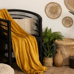 Plaid 3D Losange en flanelle - jaune moutarde 180x230 cm - Atmosphera