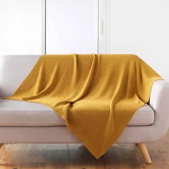 Plaid Déco Uni "Tricotine" 125x150cm Ocre