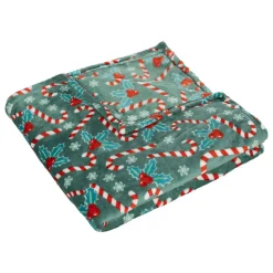 Plaid de Noël motif houx - 130 x 180 cm - Vert et rouge