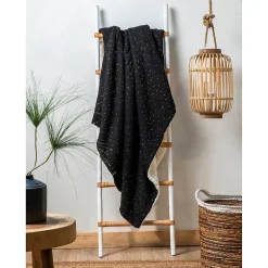 Plaid double gaze sherpa noir/doré 130x180