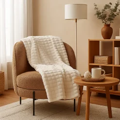 Plaid en fausse fourrure ultra doux blanc écru 200x130 cm