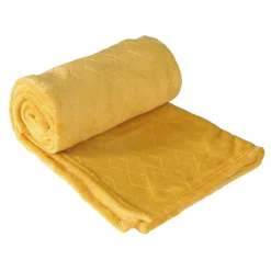 Plaid en Flanelle à Motif reliefé géométrique, 130x170cm, Ocre, Dylrev