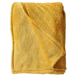 Plaid en Flanelle à Motif reliefé géométrique, 130x170cm, Ocre, Dylrev