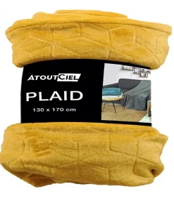 Plaid en Flanelle à Motif reliefé géométrique, 130x170cm, Ocre, Dylrev