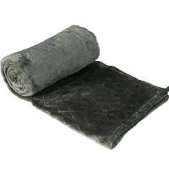 Plaid en Flanelle à Motif reliefé géométrique, 130x170cm, Gris anthracite, Dylrev