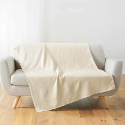 Plaid enroulable 220 x 240 cm Polycoton Lucile Naturel avec fermeture boutons