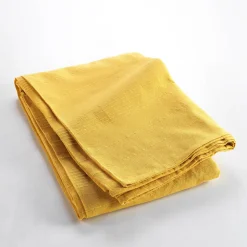 Plaid enroulable 220 x 240 cm Polycoton Lucile Jaune Curry avec fermeture boutons