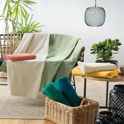 Plaid enroulable 220x240 cm Polycoton Lucile Sauge avec fermeture boutons