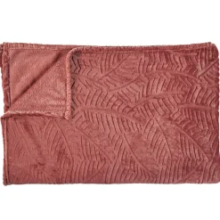 Plaid flanelle JULIA 150x200 cm motif végétation rouge terracotta