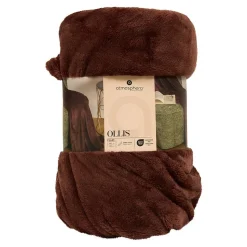 Plaid flanelle Ollis marron tonka 180x130cm - Atmosphera