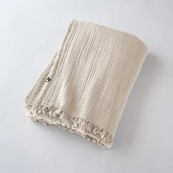 Plaid Gaïa L'Effet Papillon 130 x 160 cm taupe double gaze coton